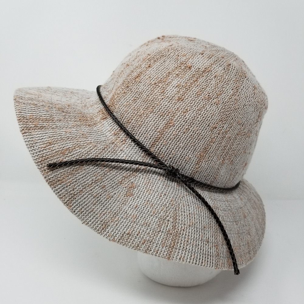 Packable Boho Panama Tweed Hat Wide Brim Sun Gray Tan Neutral Braided Band Knot - Picture 2 of 8